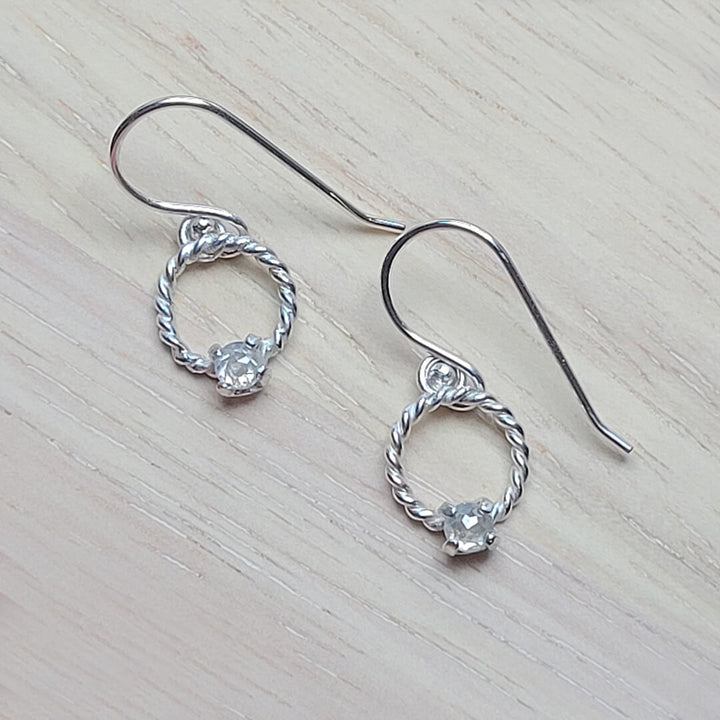 Rustic White Diamond Drop Earrings in Sterling Silver