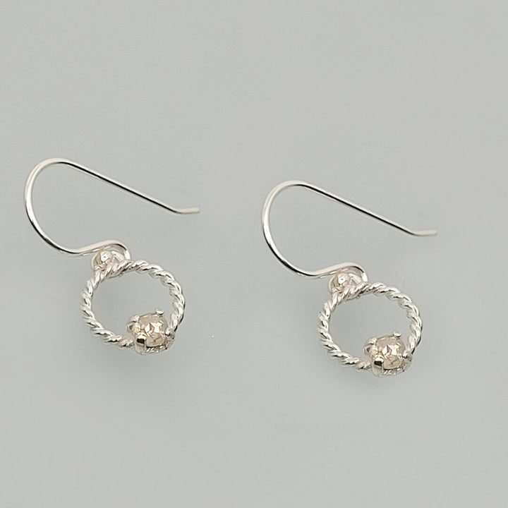 Rustic White Diamond Drop Earrings in Sterling Silver