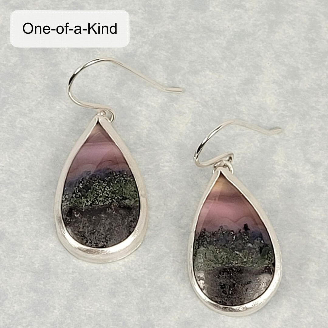 Scenic purple moss agate drop earrings in sterling silver