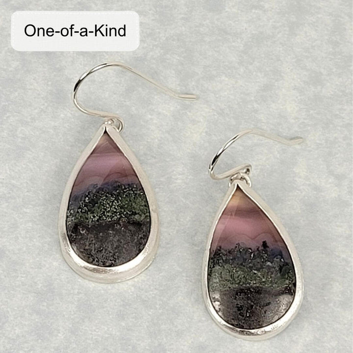 Scenic purple moss agate drop earrings in sterling silver