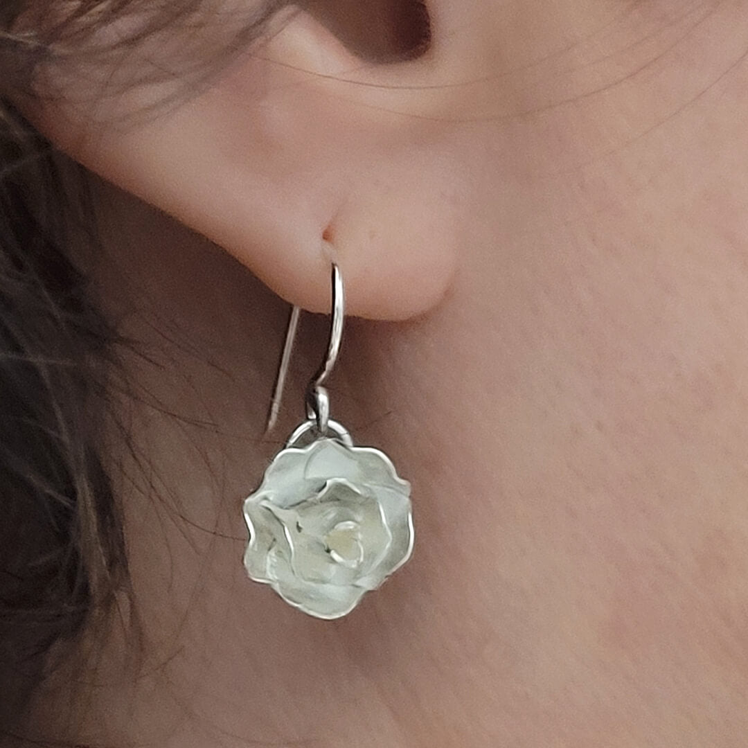 White Rose Earrings in Sterling Silver