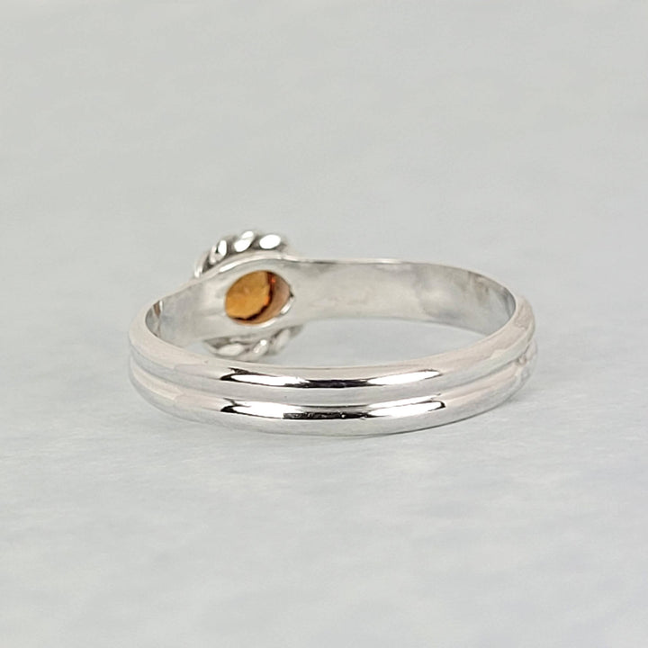 Back of spessartite garnet ring in sterling silver