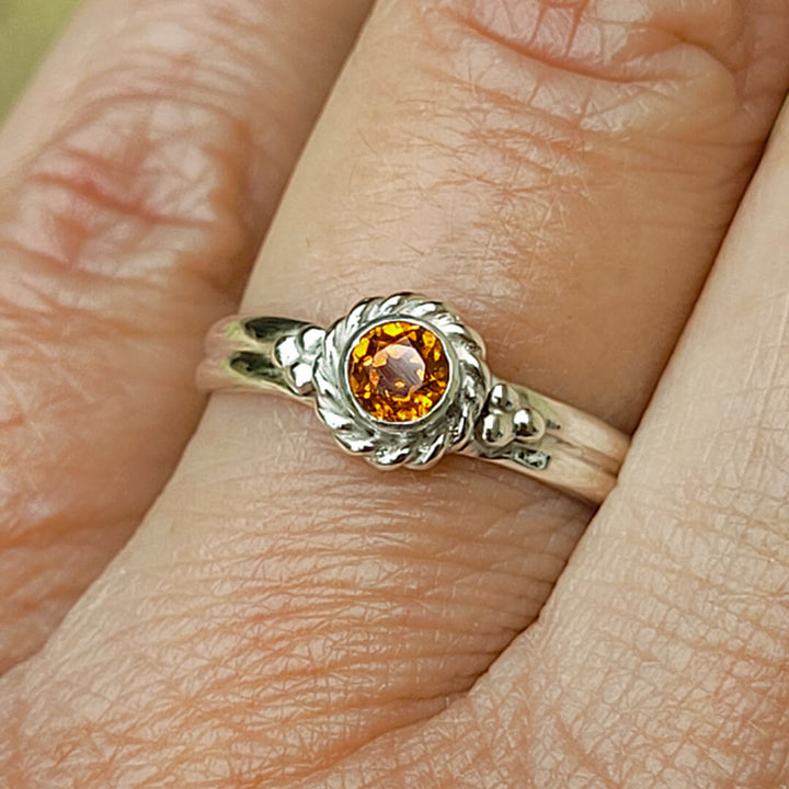 Spessartite garnet ring in sterling silver, vintage style
