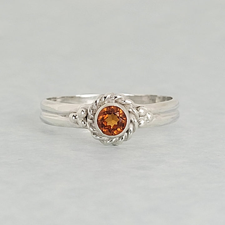 Spessartite garnet ring in sterling silver, vintage style