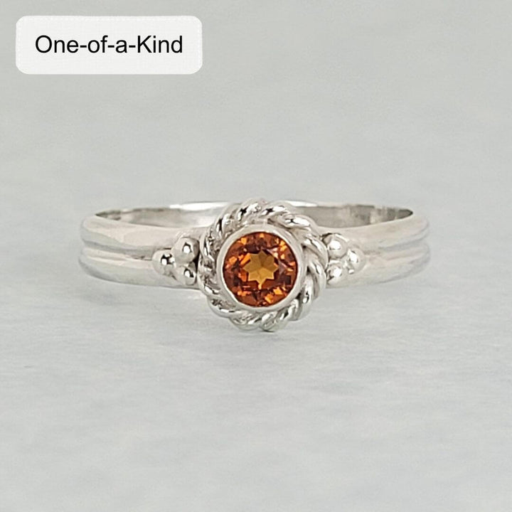 Sterling silver Spessartite garnet ring with vintage style rope halo