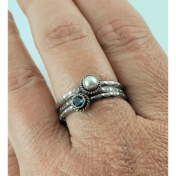 Vintage Style Pairing Band and Birthstone Rings in Sterling Silver