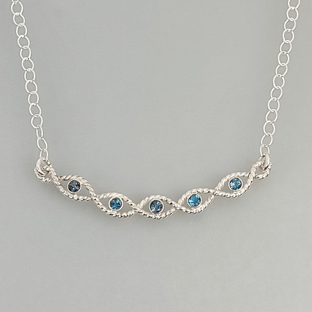 Braided London Blue Topaz Necklace in Sterling Silver