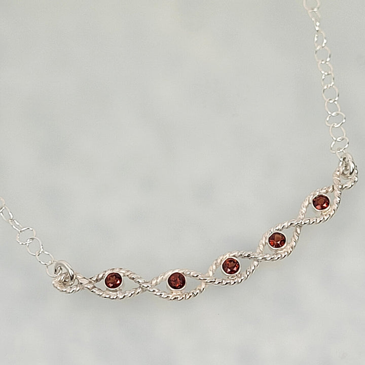 Braided Garnet Necklace in Sterling Silver