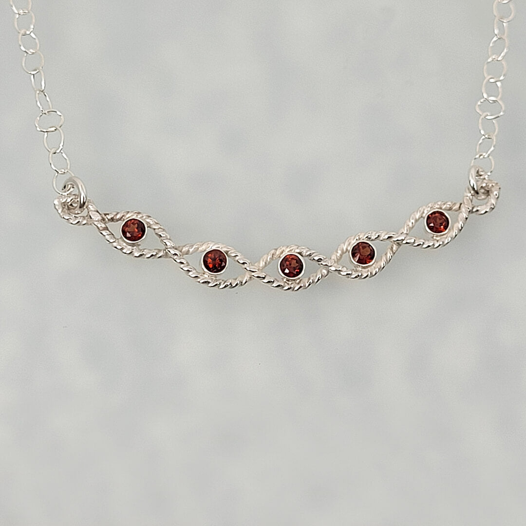 Braided Garnet Necklace in Sterling Silver