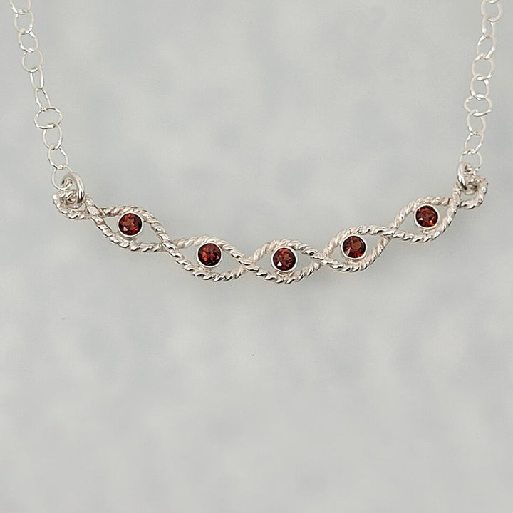 Braided Garnet Necklace in Sterling Silver