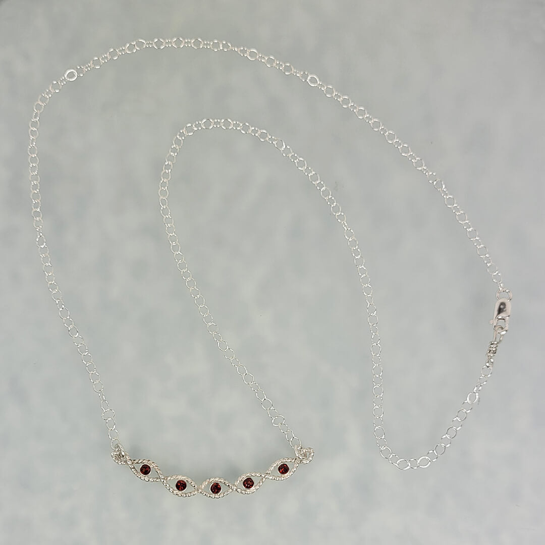 Braided Garnet Necklace in Sterling Silver