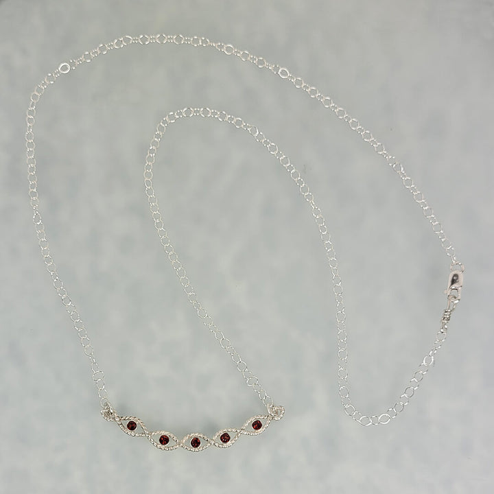 Braided Garnet Necklace in Sterling Silver