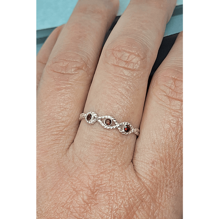 Sterling Silver Braided Ring with Garnet