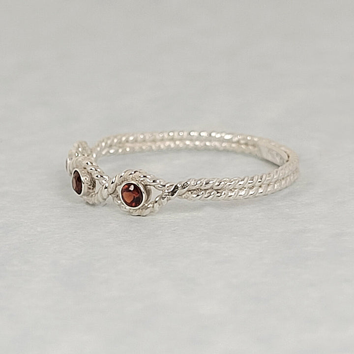 Sterling Silver Braided Ring with Garnet