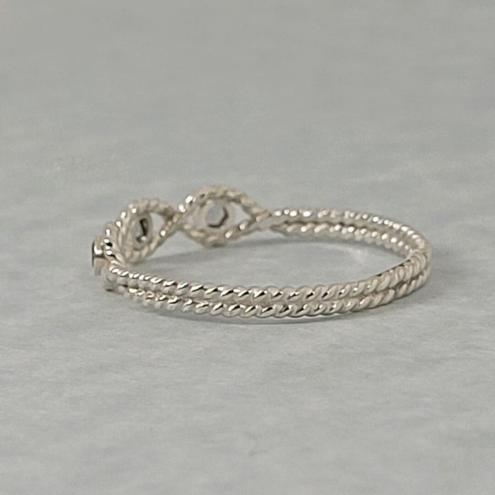 Sterling Silver Braided Three Stone Gray Spinel Ring Backside