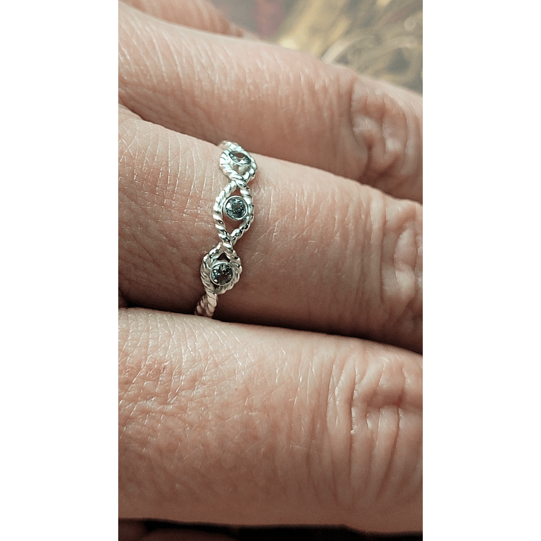 Sterling Silver Braided Three Stone Gray Spinel Ring