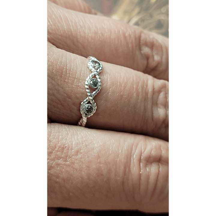 Sterling Silver Braided Three Stone Gray Spinel Ring