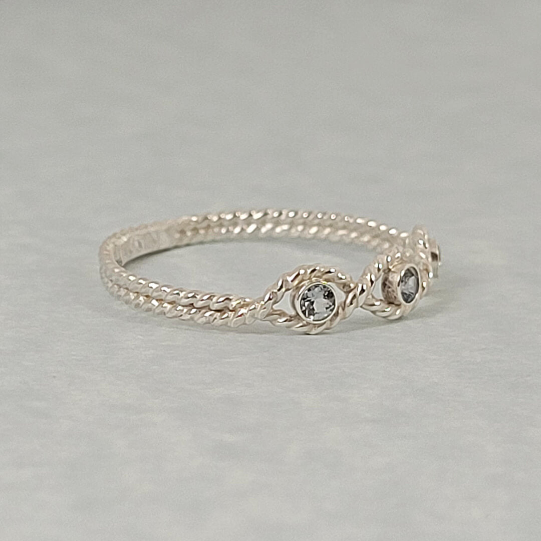 Sterling Silver Braided Three Stone Gray Spinel Ring