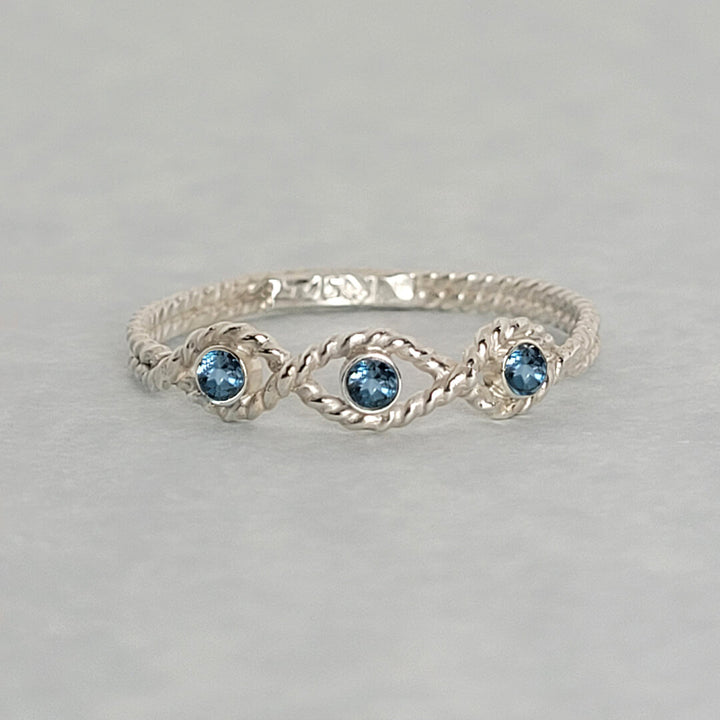 Sterling Silver Braided Ring with London Blue Topaz