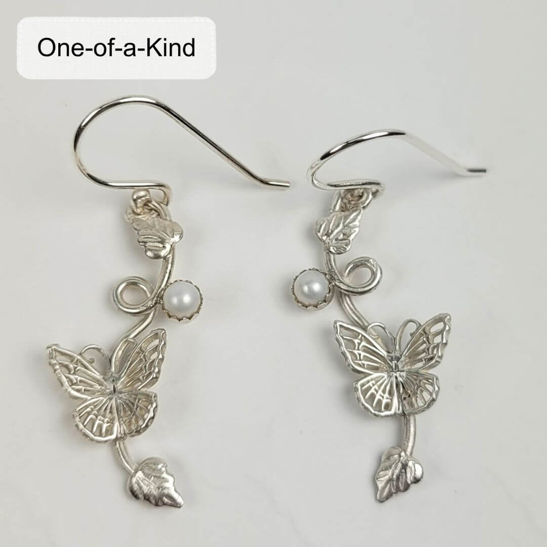 Sterling silver butterfly earrings with pearls