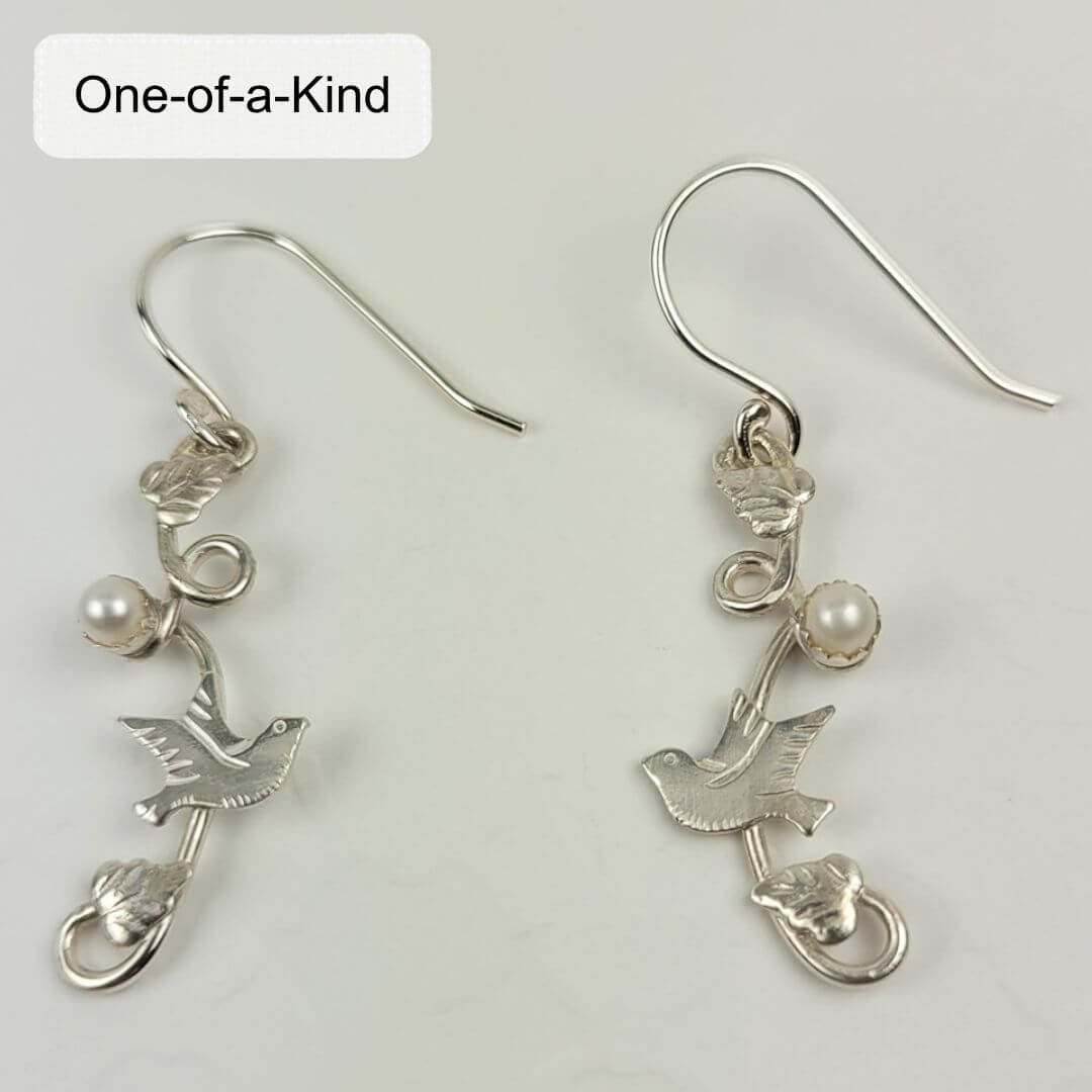 Sterling silver dove earrings with pearls 