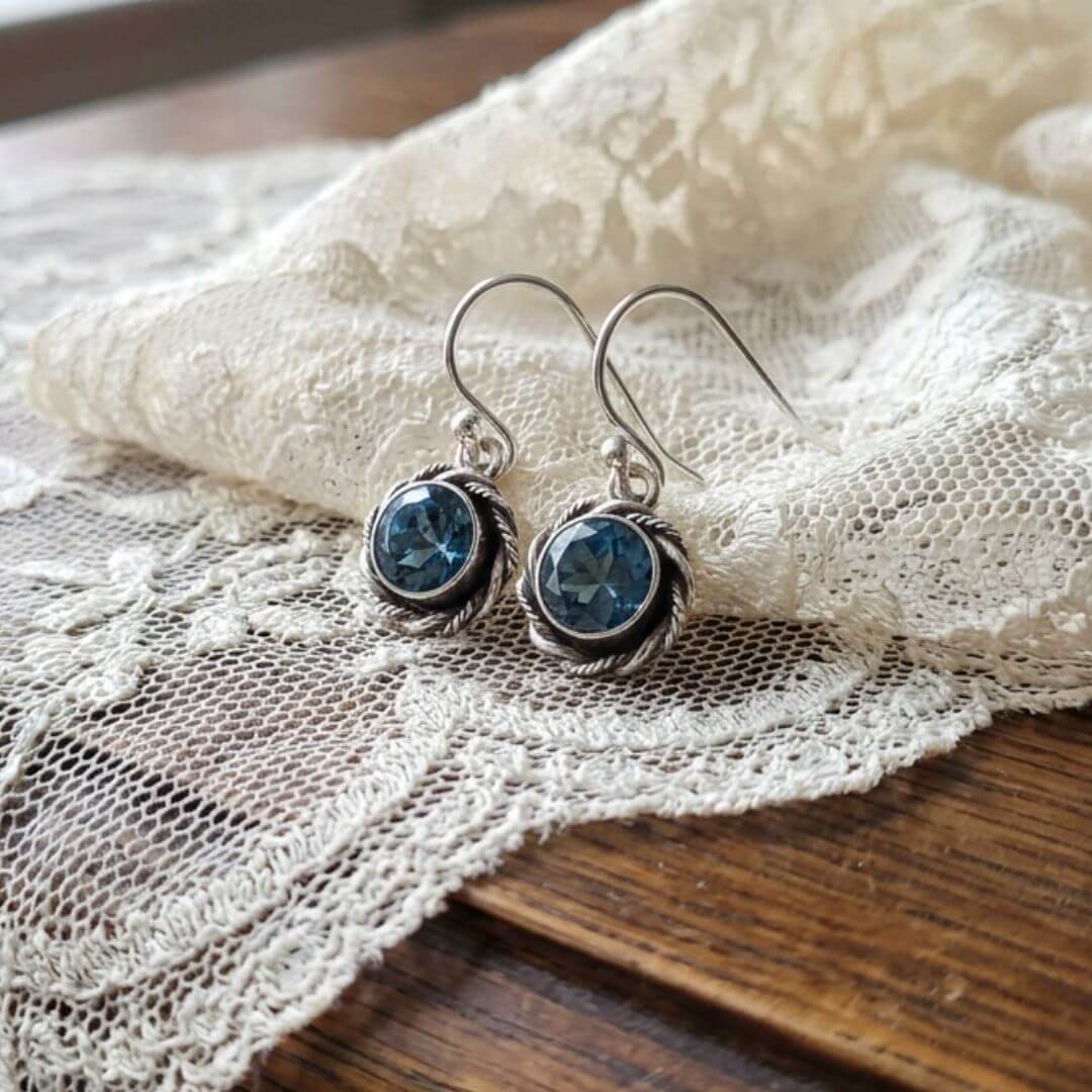 sterling silver London blue topaz drop earrings - Handmade earrings by Kryzia Kreations