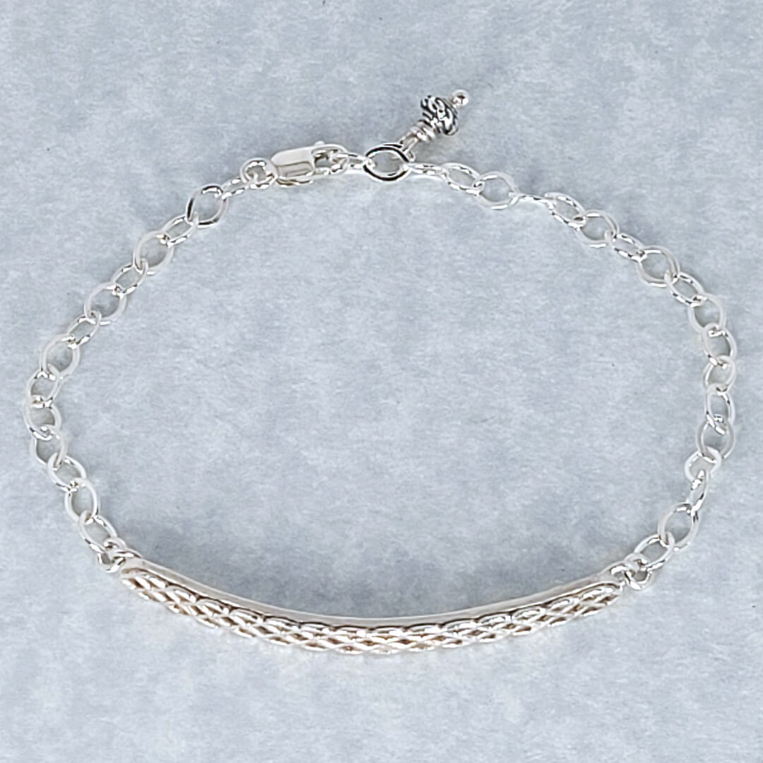 sterling silver woven bar bracelet detail shot from top