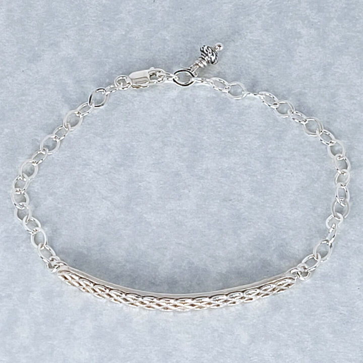 sterling silver woven bar bracelet detail shot from top