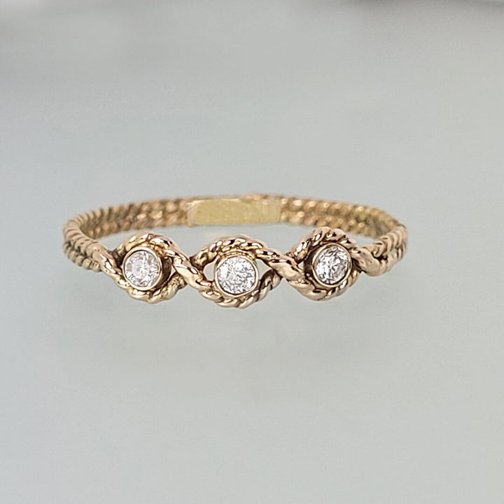 Three Diamond Braided Ring in 14kt Gold