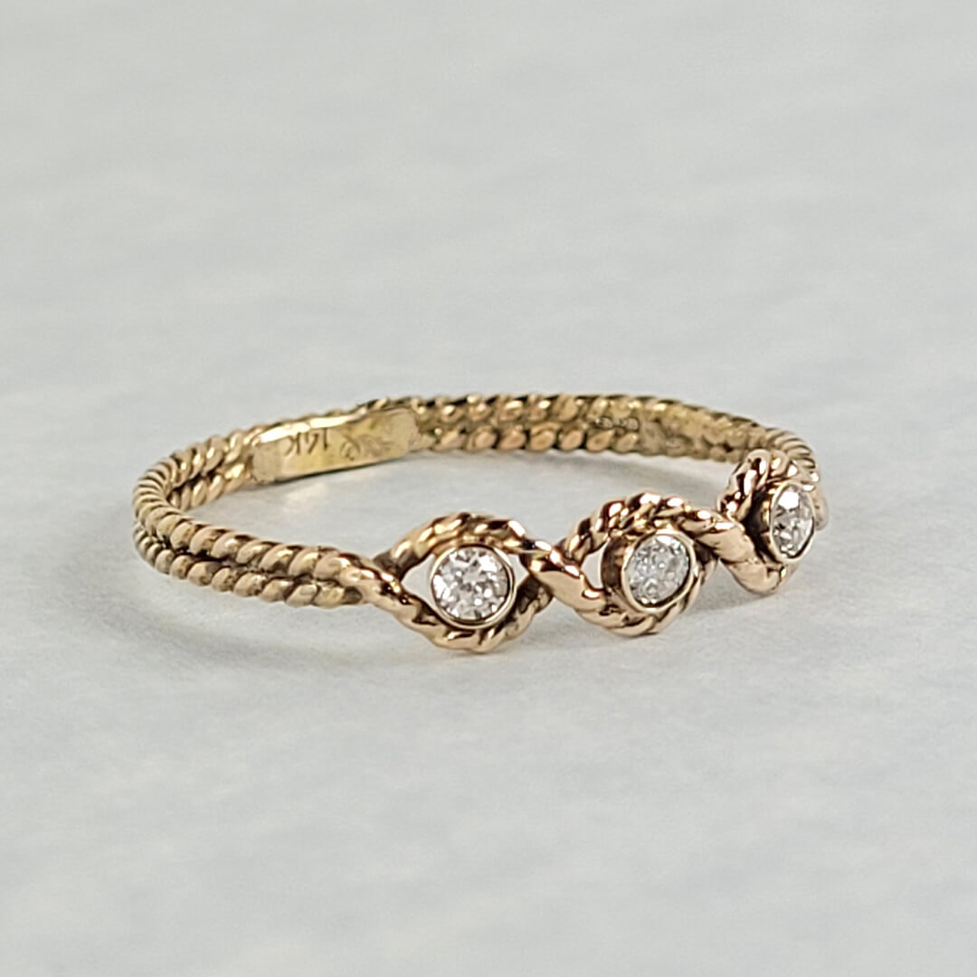 Three Diamond Braided Ring in 14kt Gold