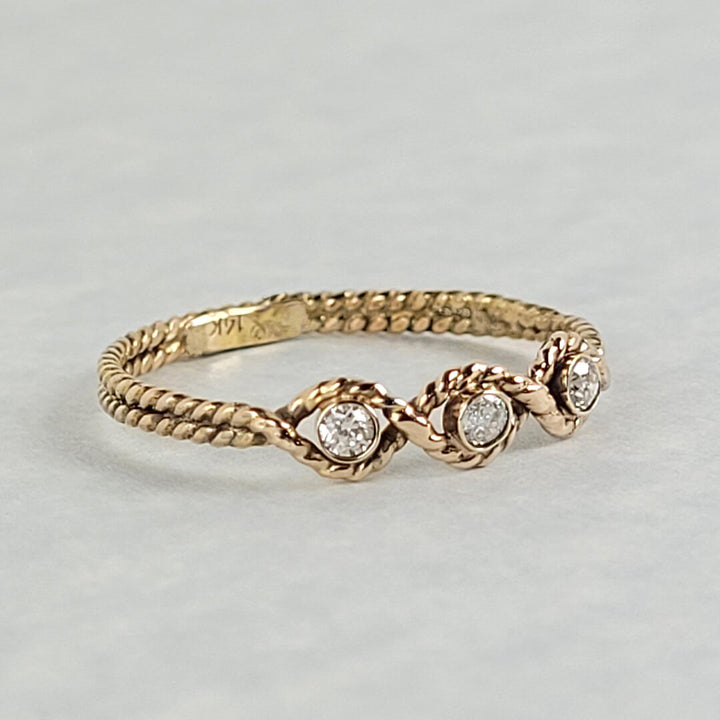 Three Diamond Braided Ring in 14kt Gold