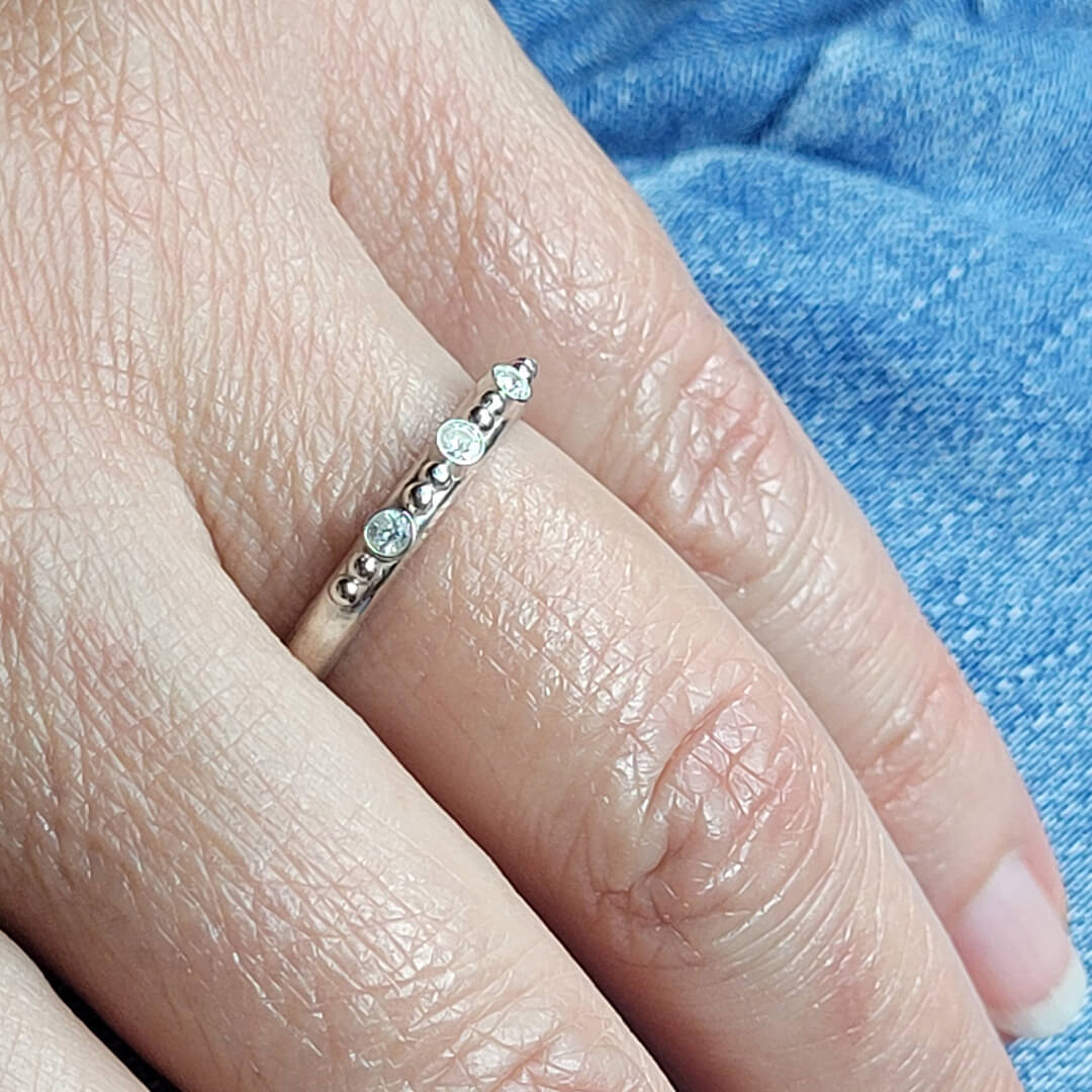 Three Diamond Band Ring in Sterling Silver