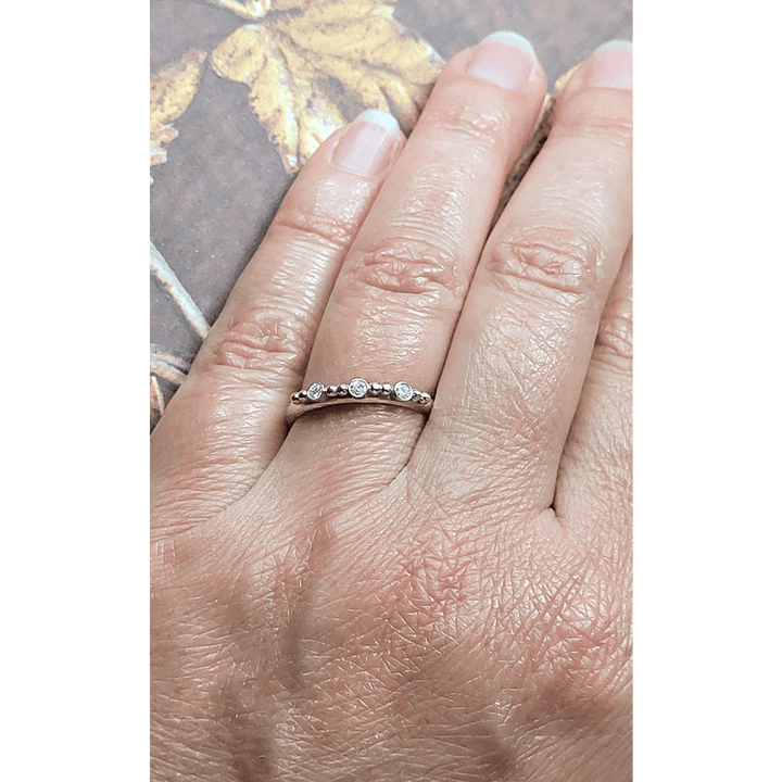 Three Diamond Band Ring in Sterling Silver