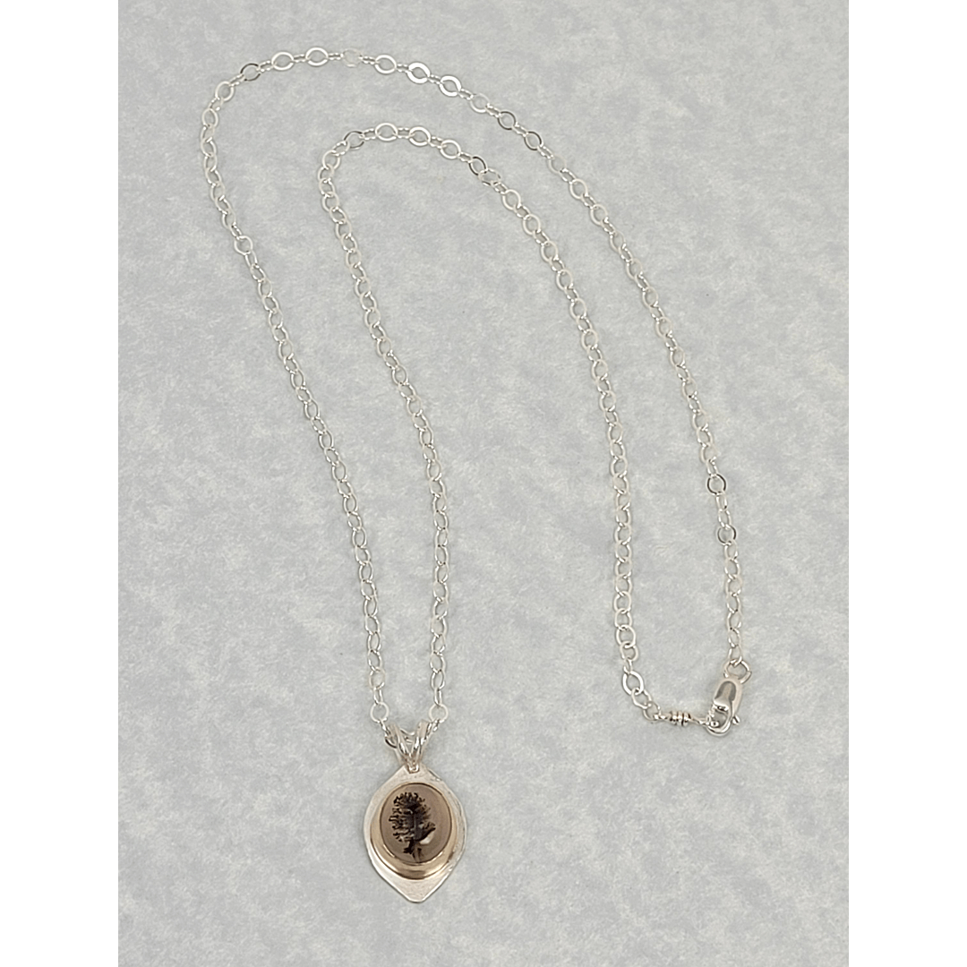 Scenic Tree Dendritic Agate Necklace in Sterling Silver with 14kt Gold Bezel
