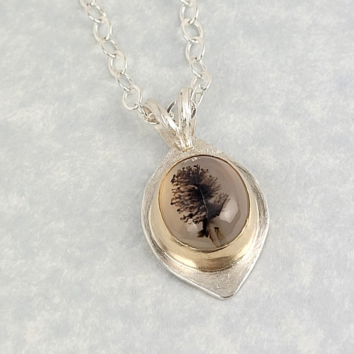 Scenic Tree Dendritic Agate Necklace in Sterling Silver with 14kt Gold Bezel
