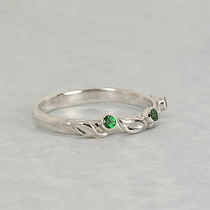 Leaf Crown Tsavorite Garnet Ring in Sterling Silver