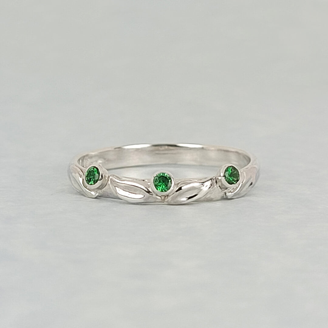 Leaf Crown Tsavorite Garnet Ring in Sterling Silver