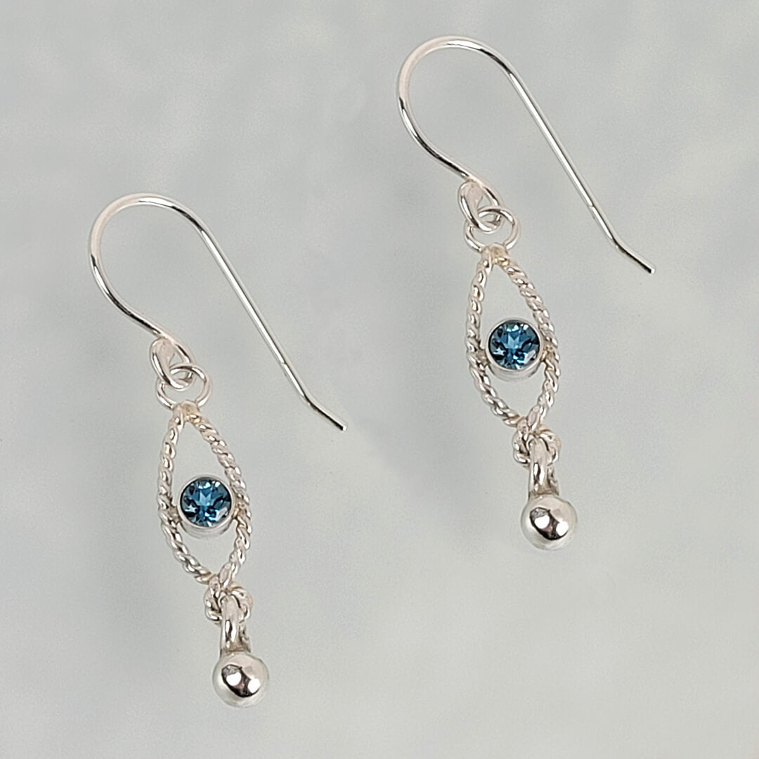 Rope Textured London Blue Topaz Dangle Earrings in Sterling Silver