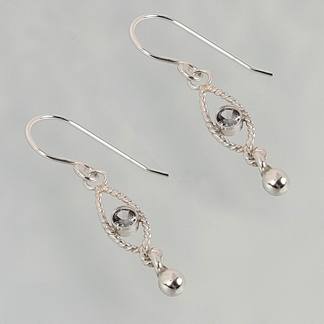 Rope Textured Gray Spinel Dangle Earrings in Sterling Silver