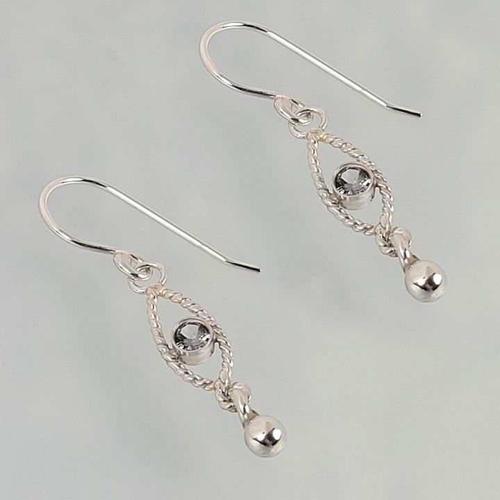 Rope Textured Gray Spinel Dangle Earrings in Sterling Silver