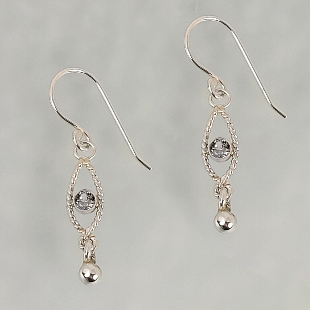 Rope Textured Gray Spinel Dangle Earrings in Sterling Silver