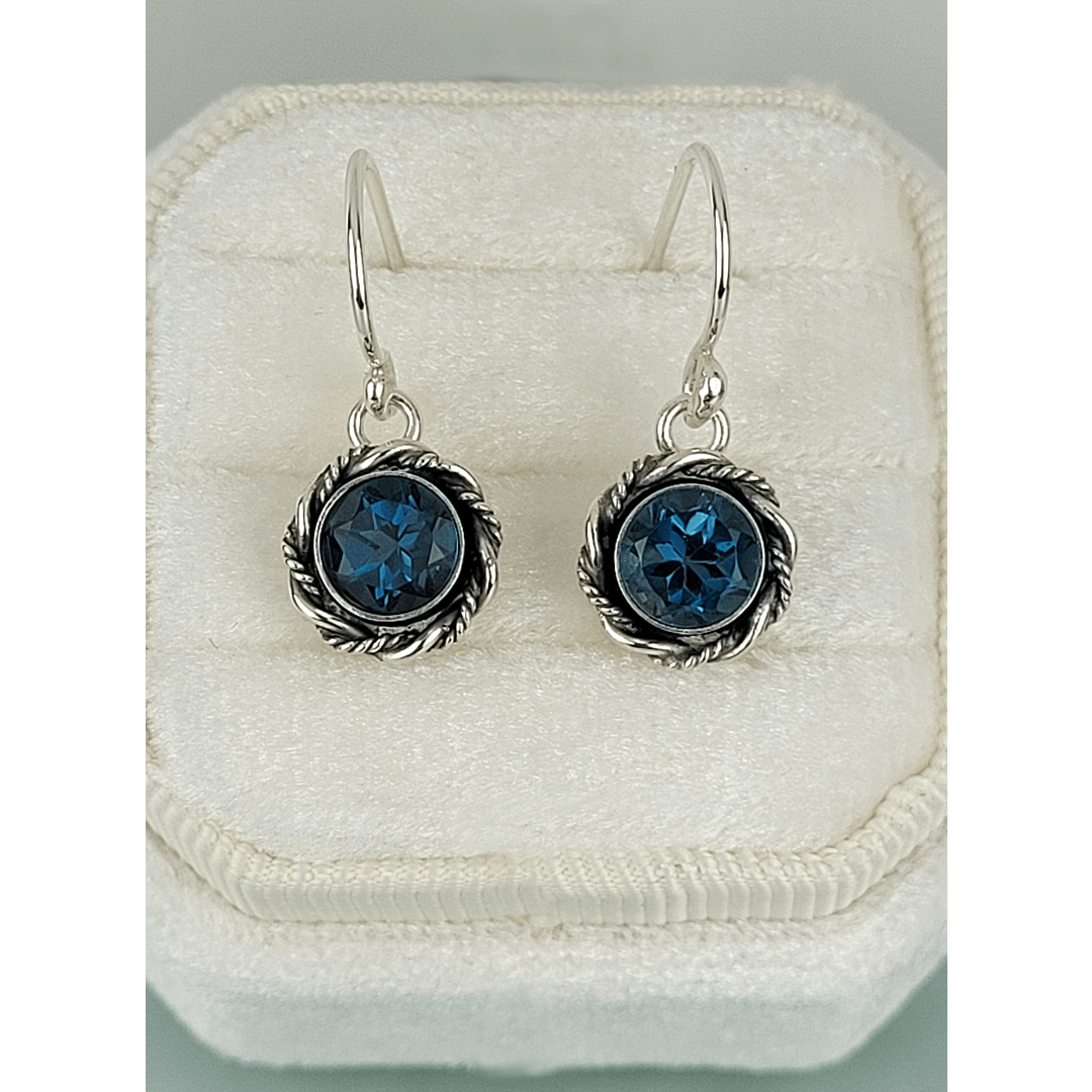 London blue topaz earrings in sterling silver, vintage style
