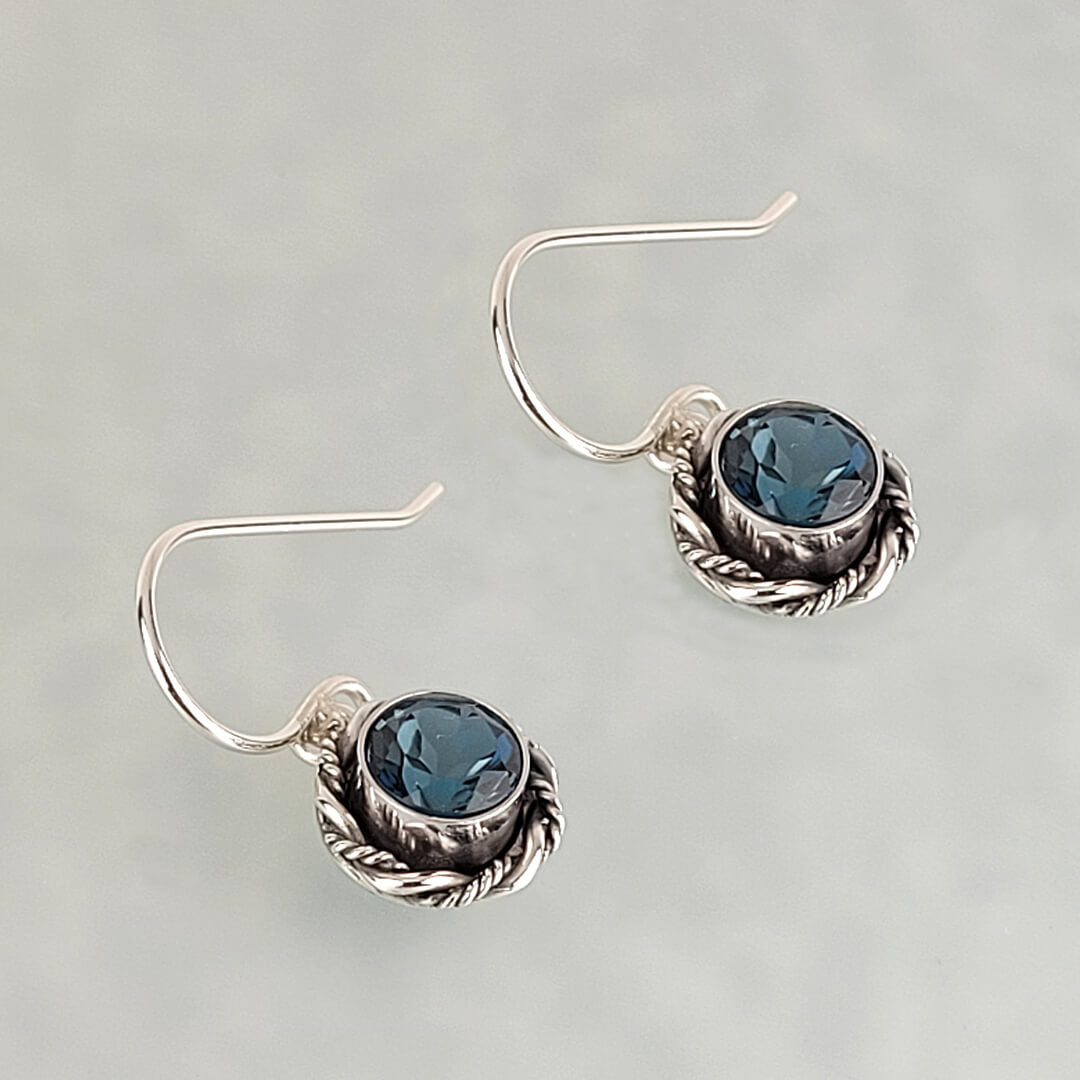 London blue topaz drop earrings in sterling silver, vintage style