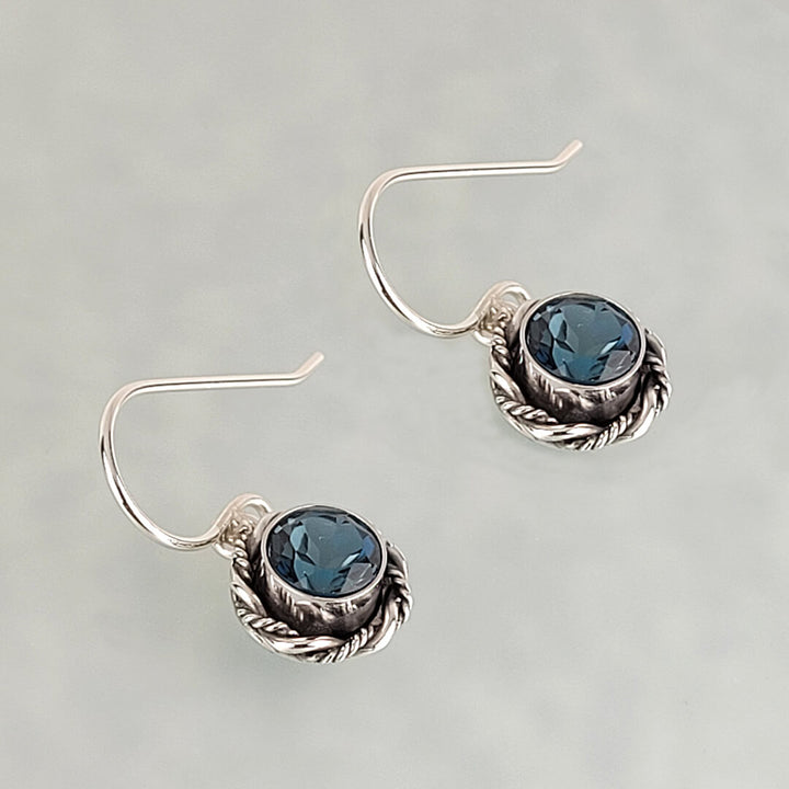 London blue topaz drop earrings in sterling silver, vintage style