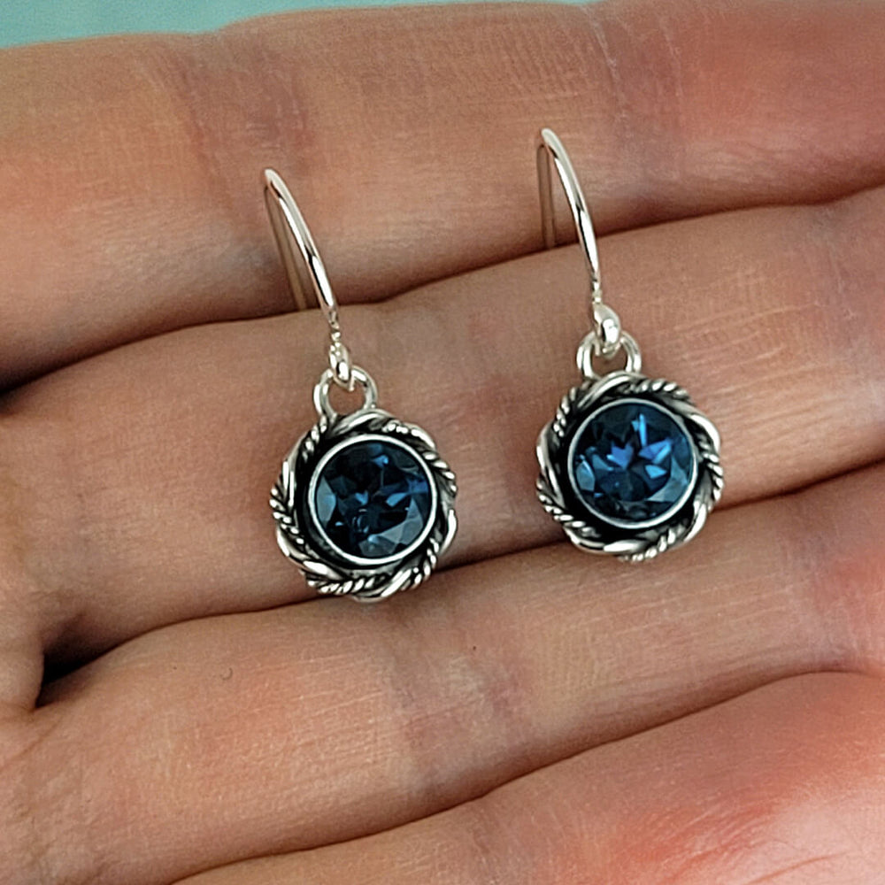 London blue topaz drop earrings in sterling silver, vintage style