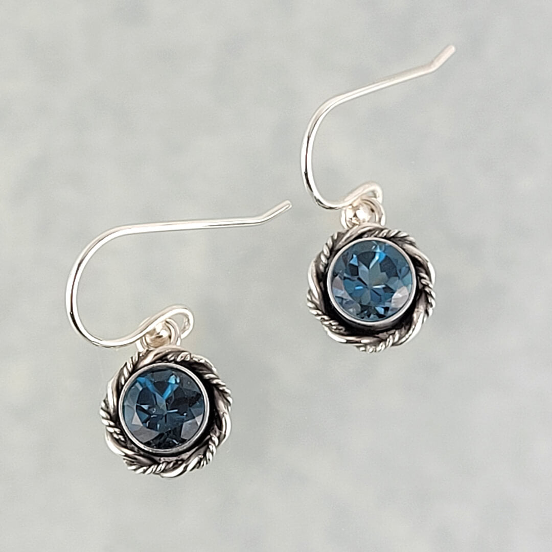 London blue topaz earrings in sterling silver, vintage style