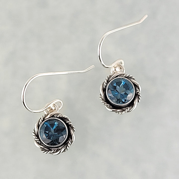 London blue topaz earrings in sterling silver, vintage style