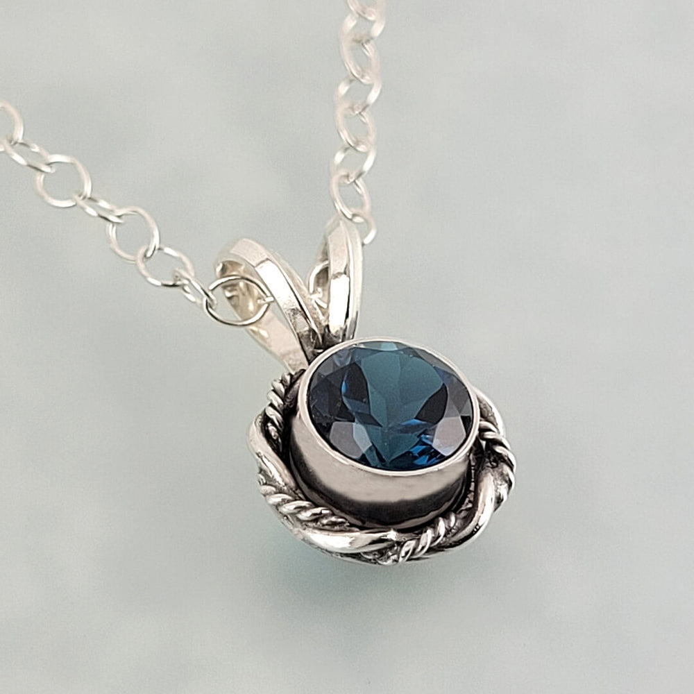 vintage style London blue topaz pendant necklace in sterling silver