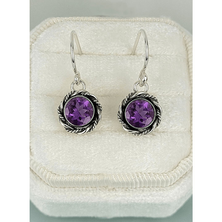 amethyst earrings in sterling silver, vintage style drop earrings
