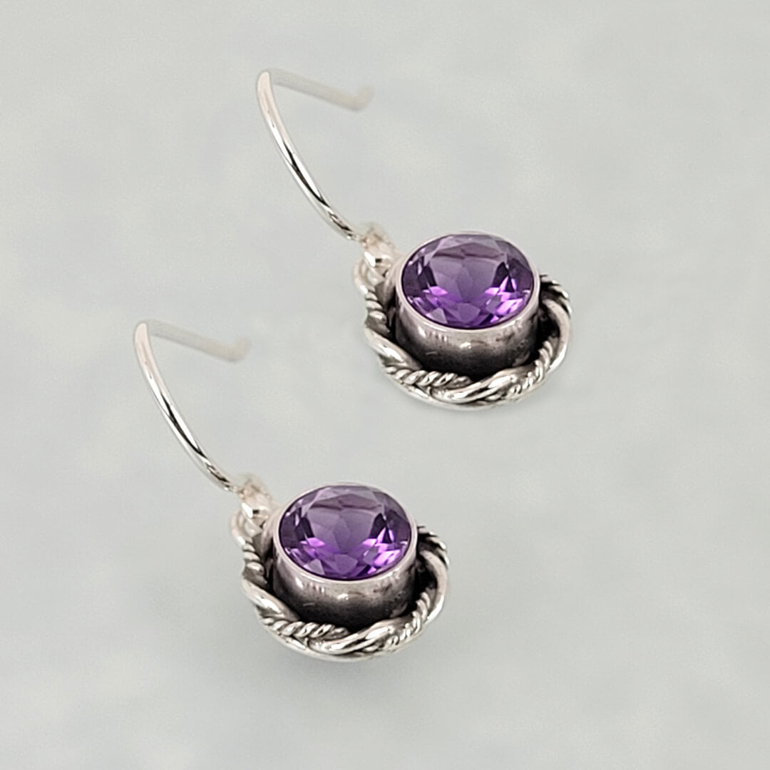 amethyst earrings in sterling silver, vintage style drop earrings